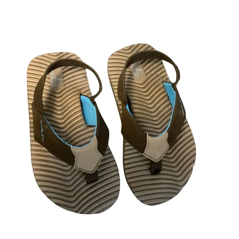 Toddlers Blue‎ Fin Sandals Size 10 Slip-On Soft Flex Sole Black & Gray NEW